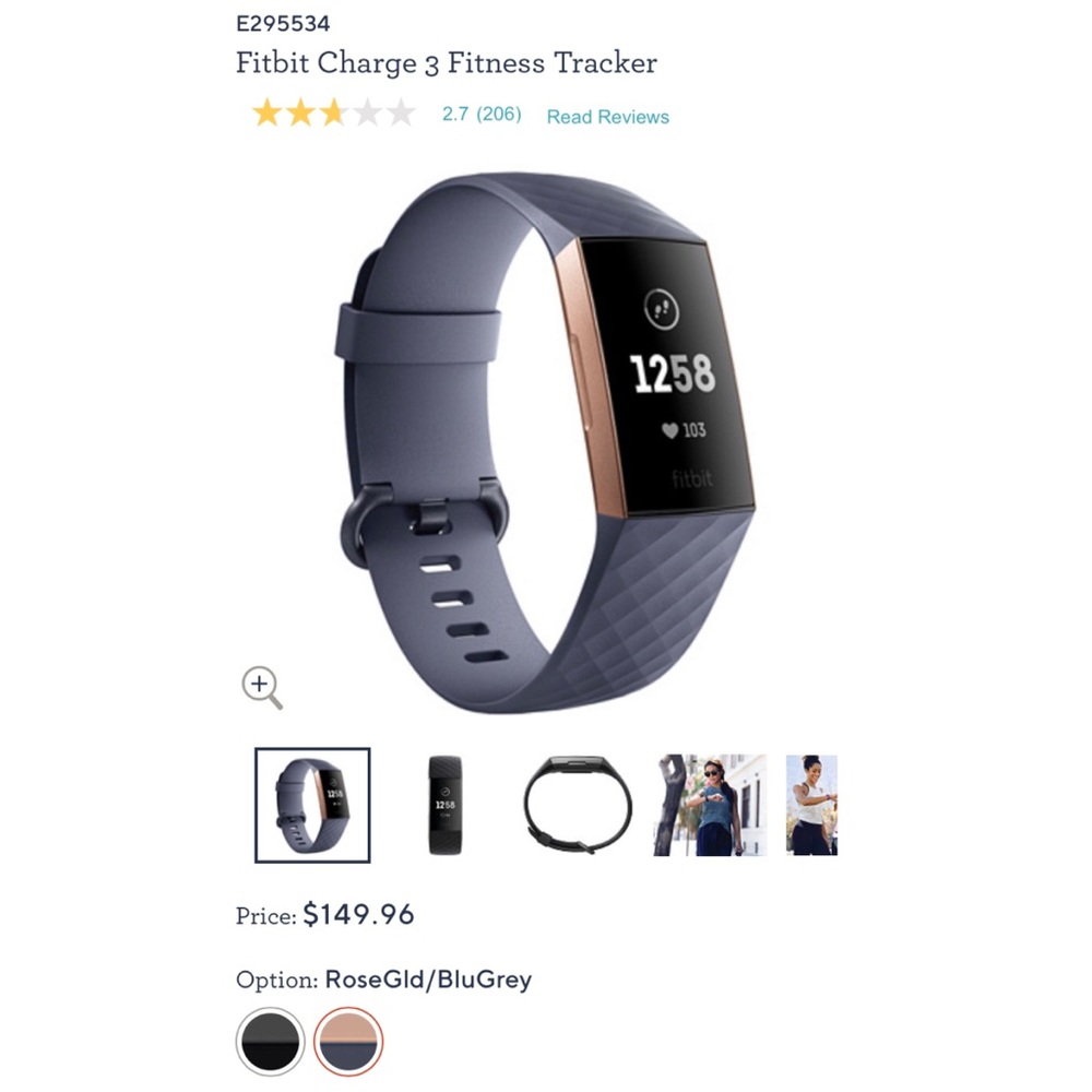 Rose Gold Fitbit Charge 3 Fitness Tracker